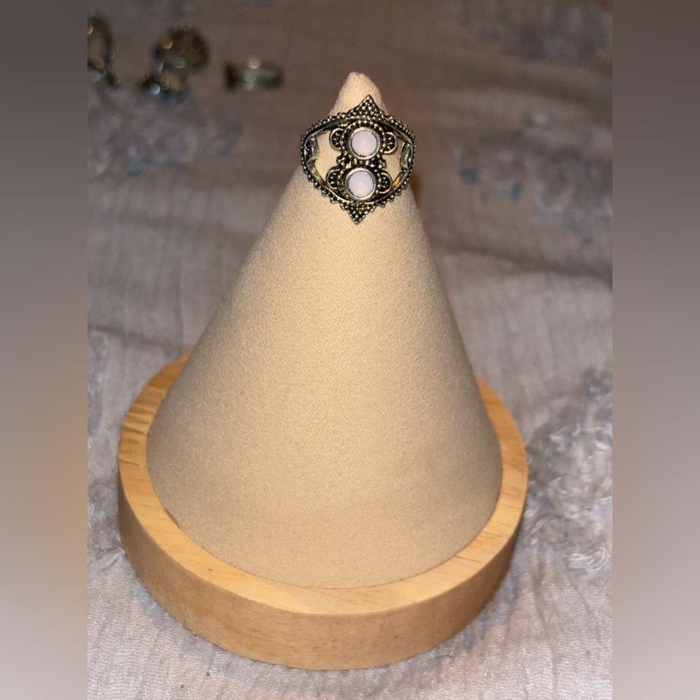 Silver ring with white stones 
Size 8